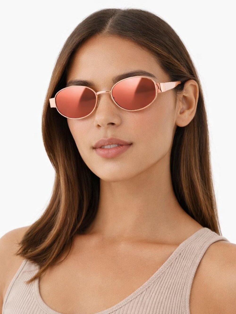 Rose Gold Oval Retro Sunglasses | Vintage-Inspired Frame | 100% UV | NWOT | Y2K